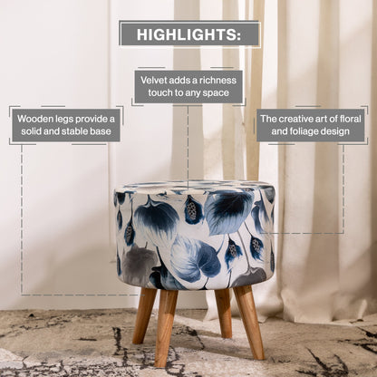 Printed Ottoman Pouff Stool In Leafy Drift - Combo Of 2