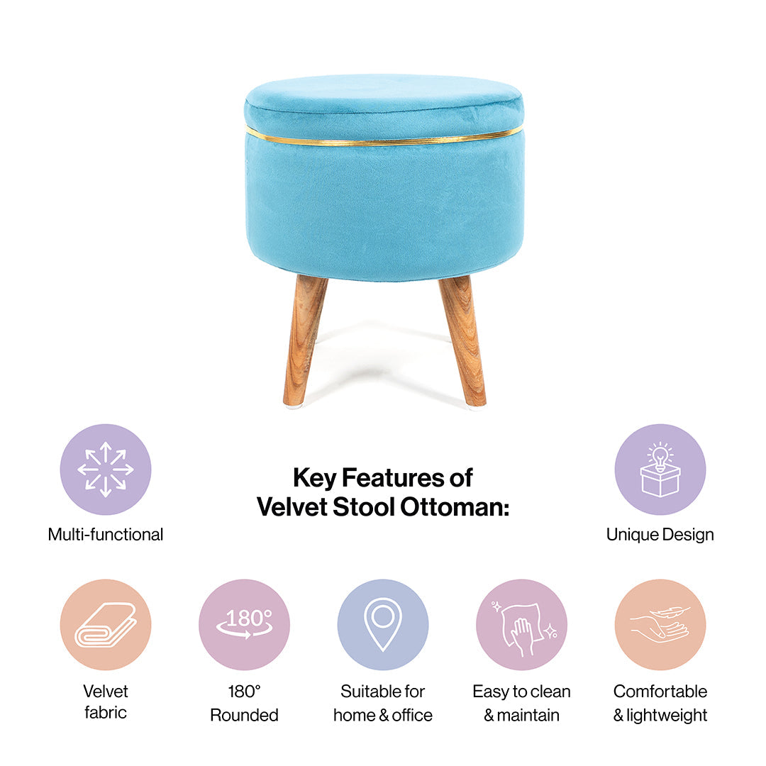 Ottoman Stool With Piping In Powder Blue - Combo Of 2