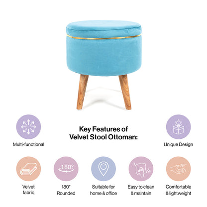Ottoman Stool With Piping In Powder Blue - Combo Of 2