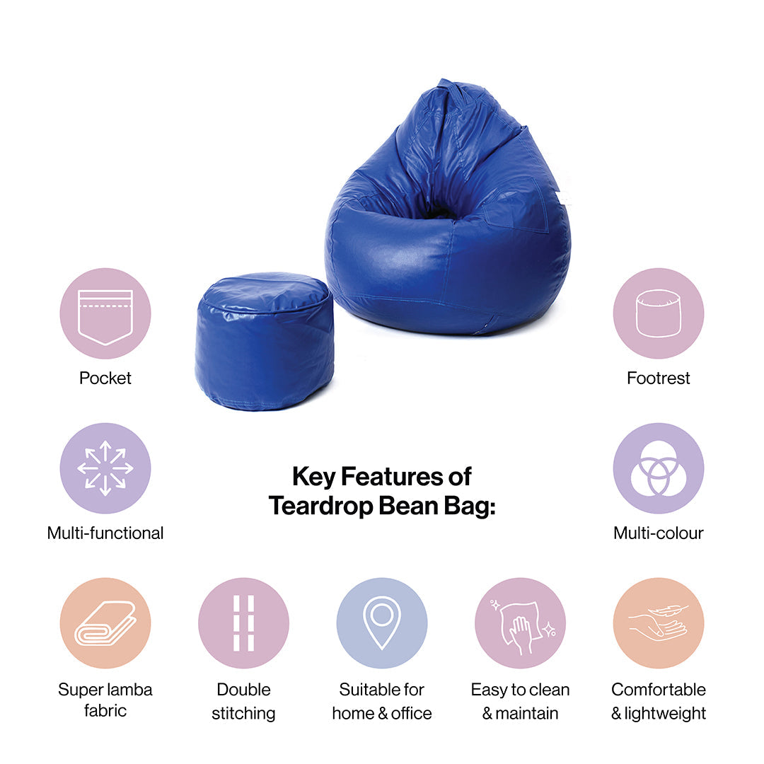 4XL Tear Drop Bean Bag with Footrest Filled