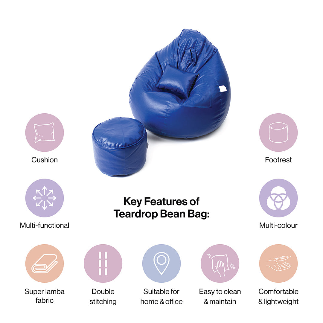 XXXXL Teardrop Filled Bean Bag with Footrest and Cushions