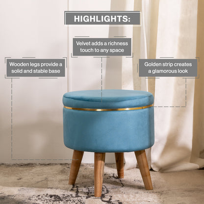 Ottoman Stool With Piping In Powder Blue - Combo Of 2