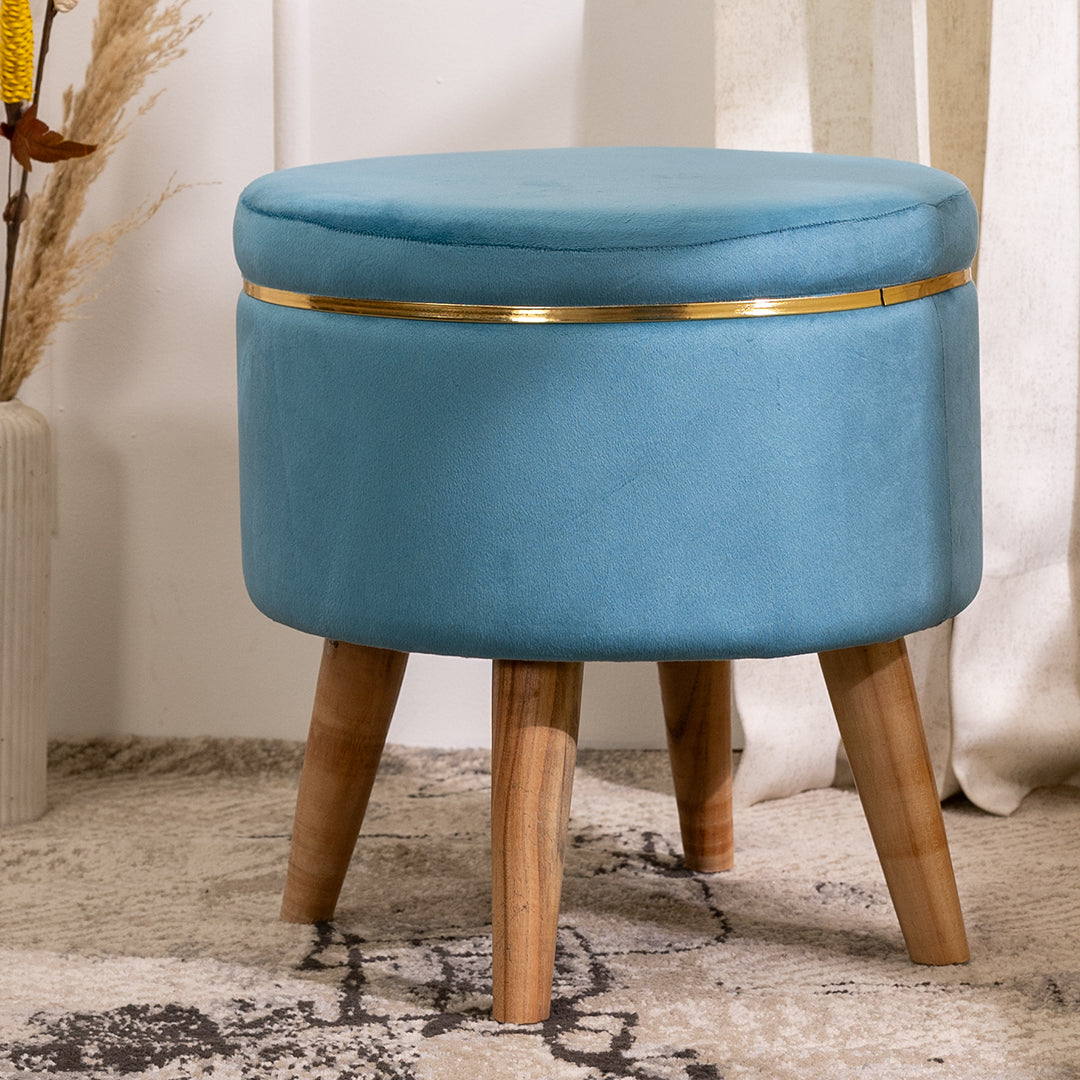 Velvet Ottoman Pouffe Stool with Piping