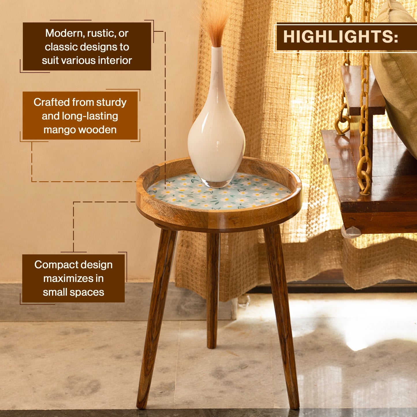 Mango Wood Round Shape End Table