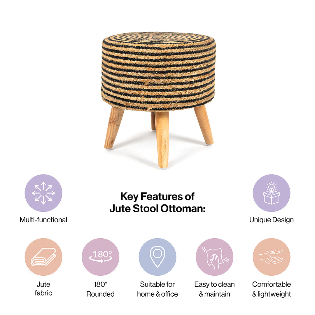 Jute Stool Living Room In Cream Almond