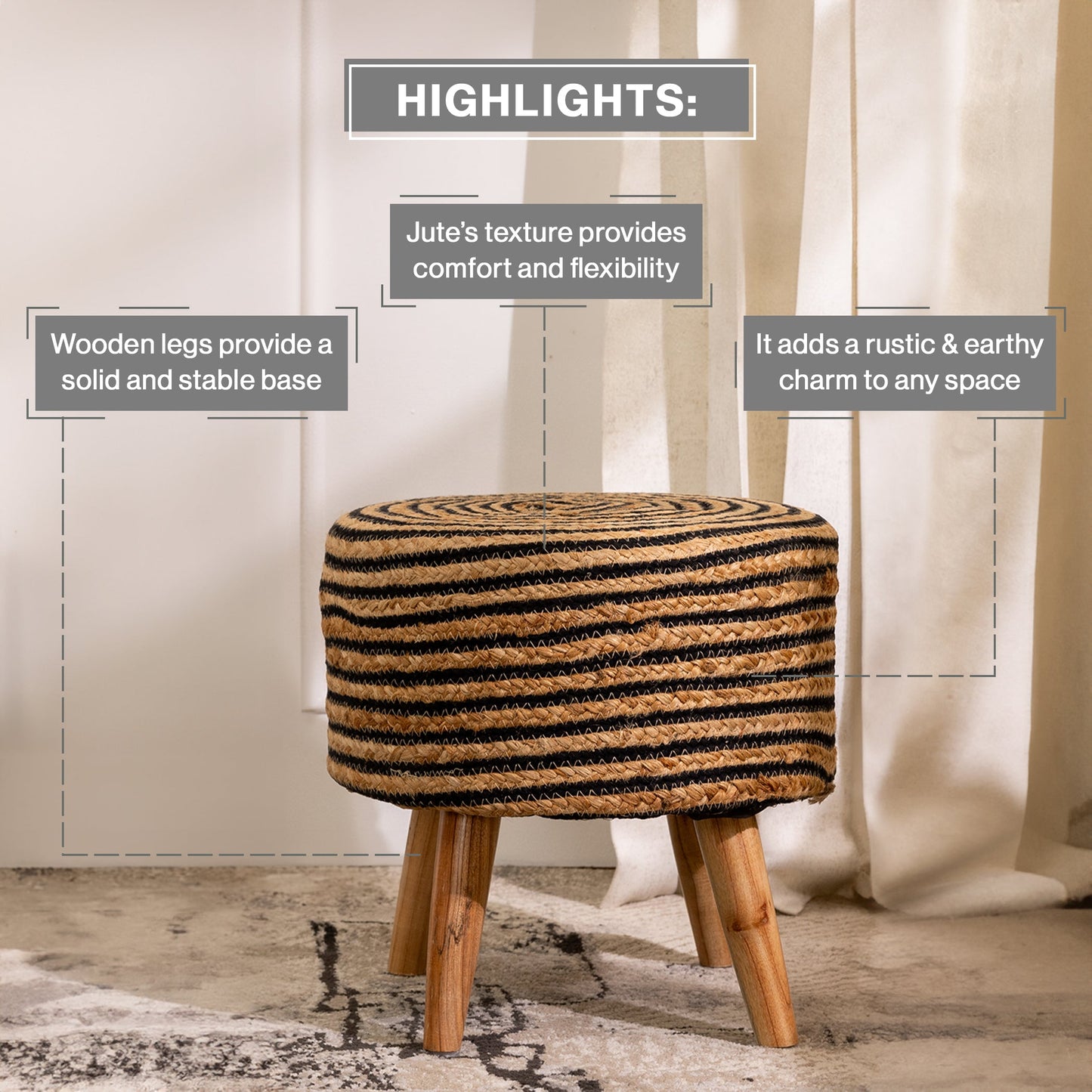 Handwoven Jute Stool - Combo of 2