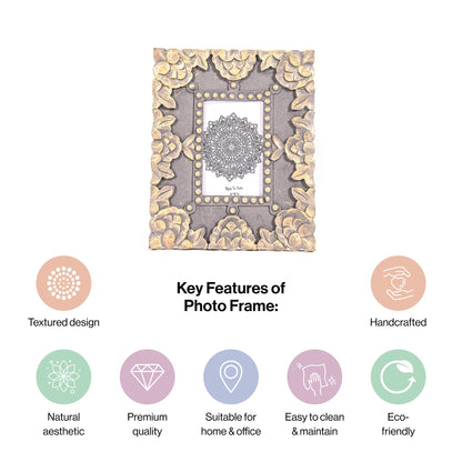 Handcarved Wooden Flower Photo Frame