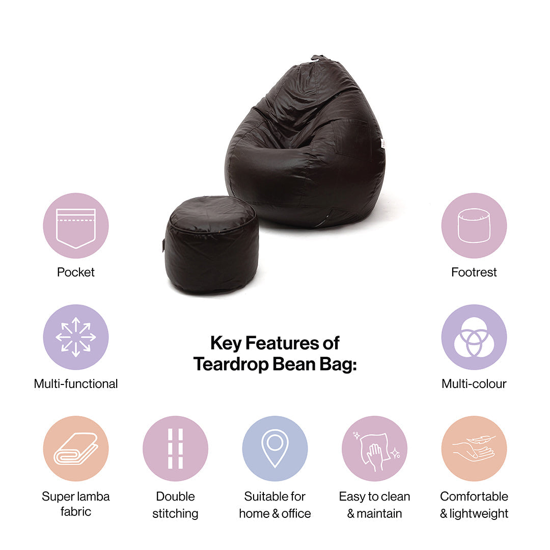 4XL Tear Drop Bean Bag with Footrest Filled