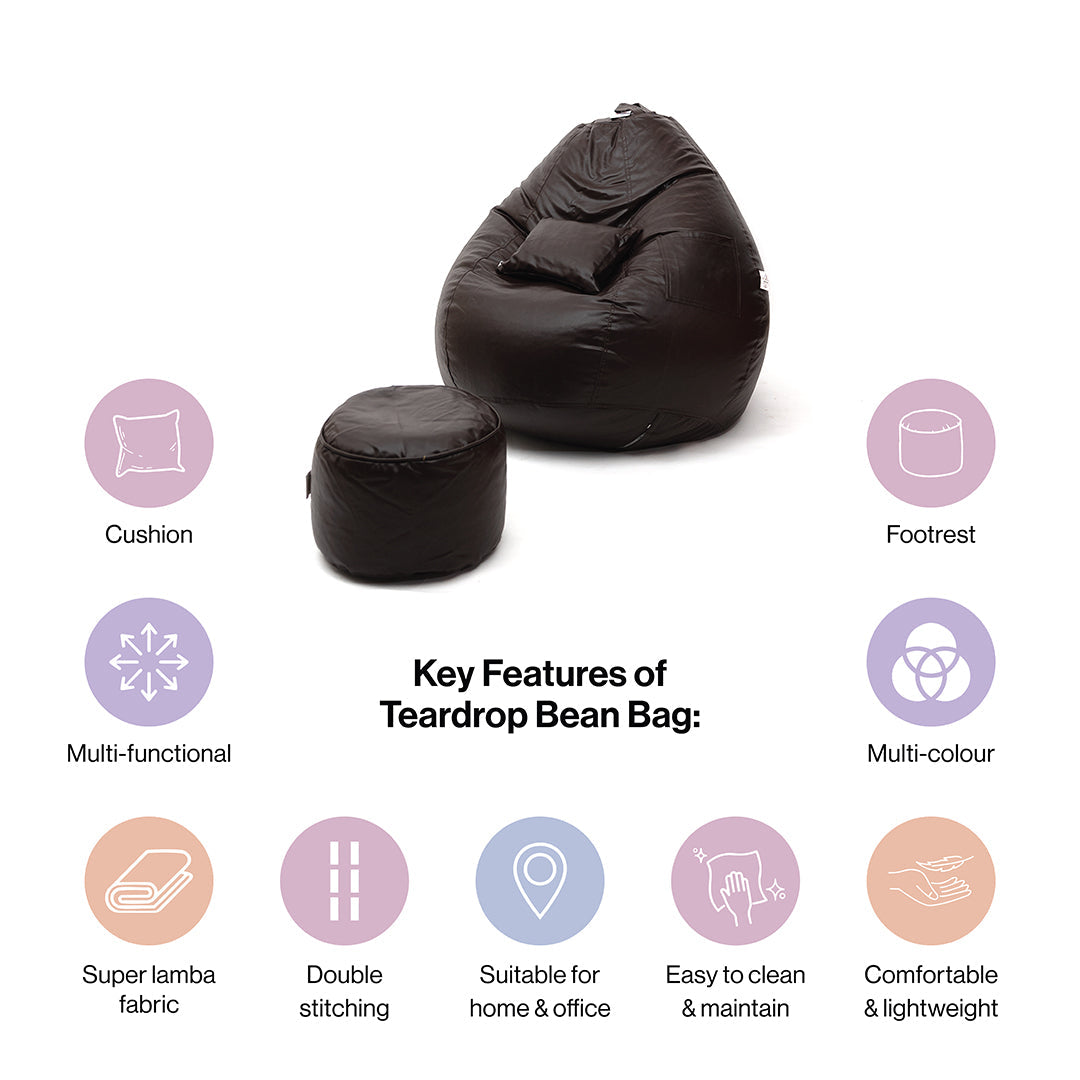 XXXXL Teardrop Filled Bean Bag with Footrest and Cushions