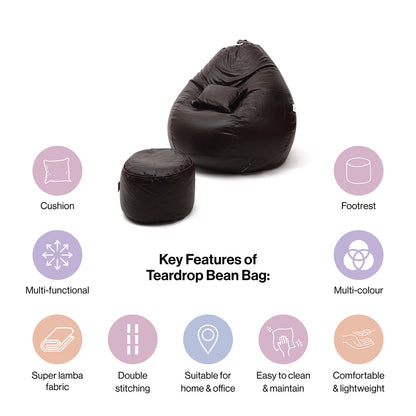 XXXXL Teardrop Filled Bean Bag with Footrest and Cushions