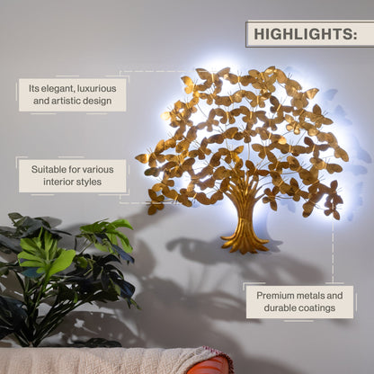 Golden Butterfly Tree Metal Wall Art