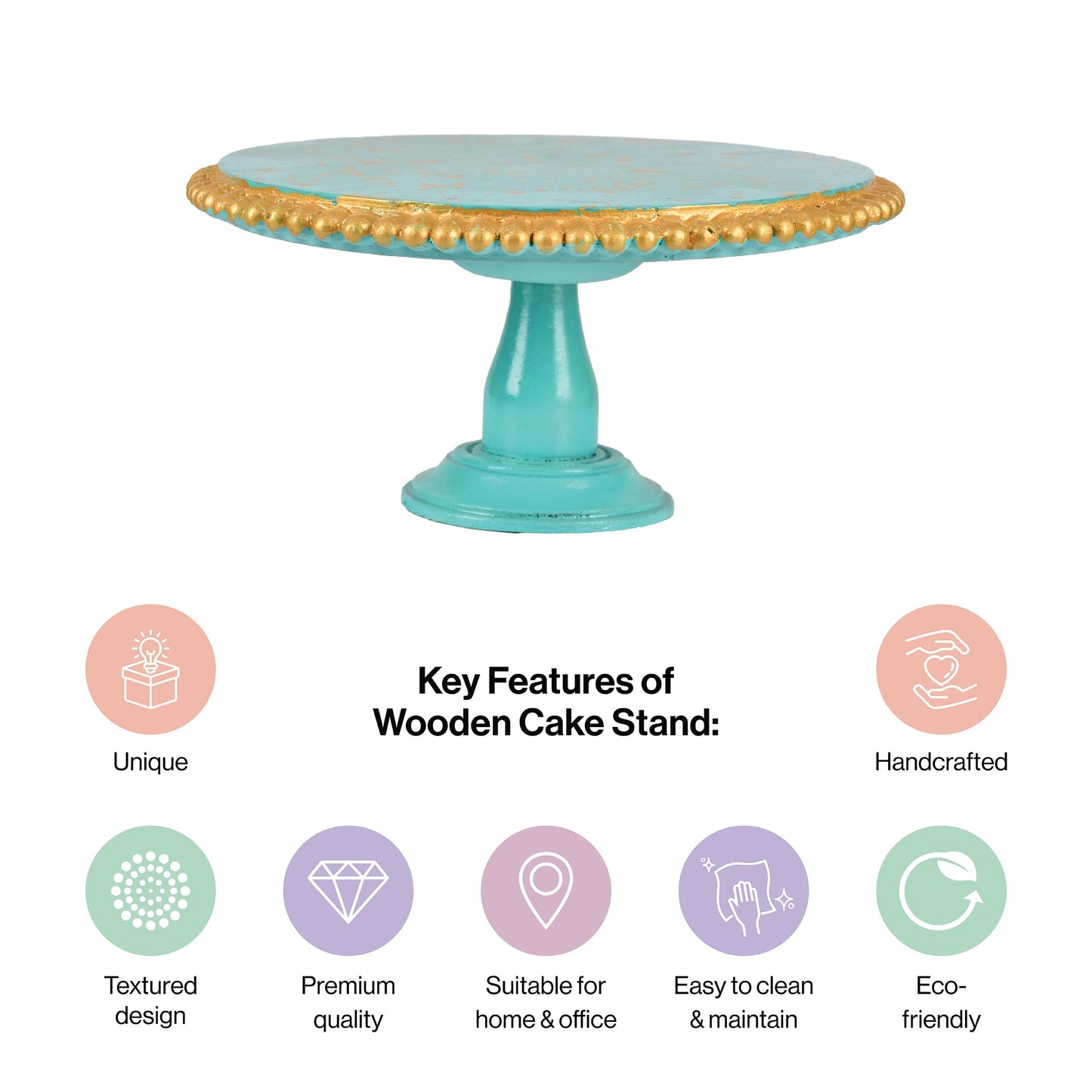 Blue Printed Mango Wood Cake Stand