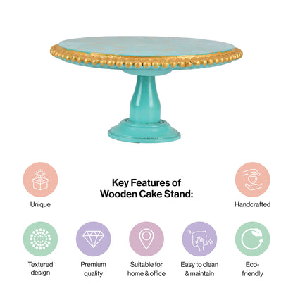 Blue Printed Mango Wood Cake Stand