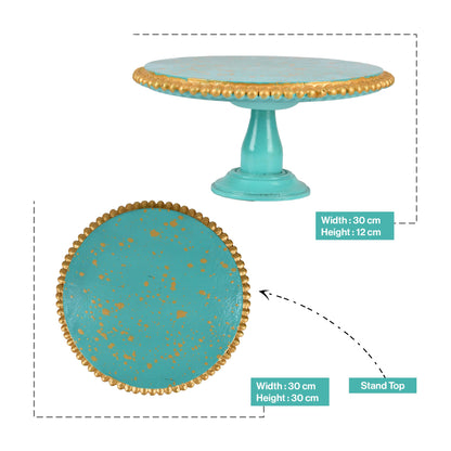Blue Printed Mango Wood Cake Stand