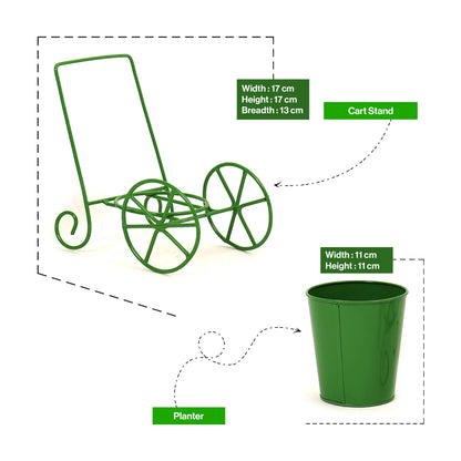Cart Design Table Top Planter Stand in Green