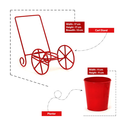 Cart Design Table Top Planter Stand in Red