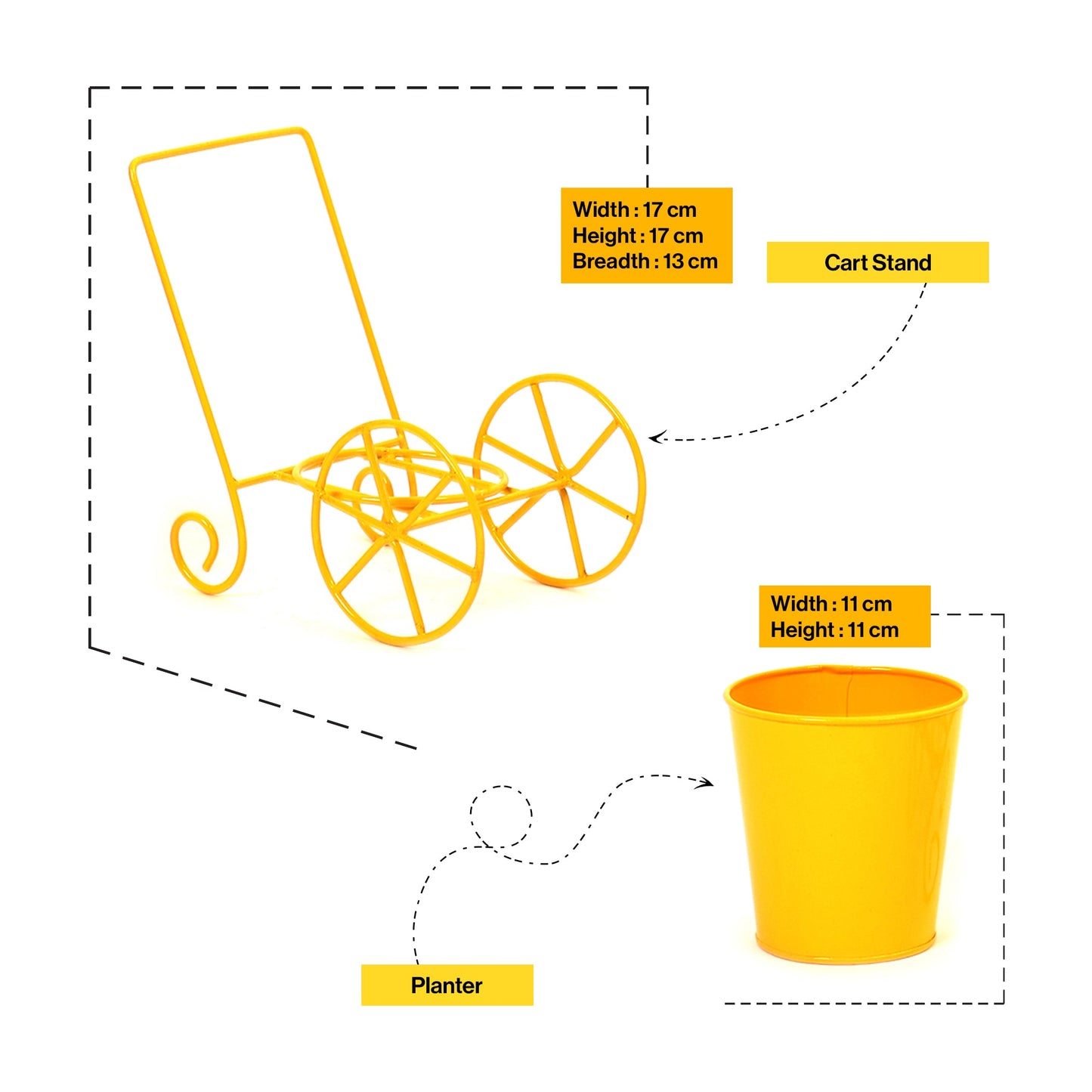 Cart Design Table Top Planter Stand in Yellow