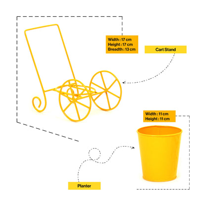 Cart Design Table Top Planter Stand in Yellow
