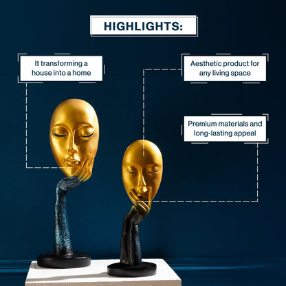 Abstract The Golden-Blue Thinker Lady Statue Face Art For Home Decor