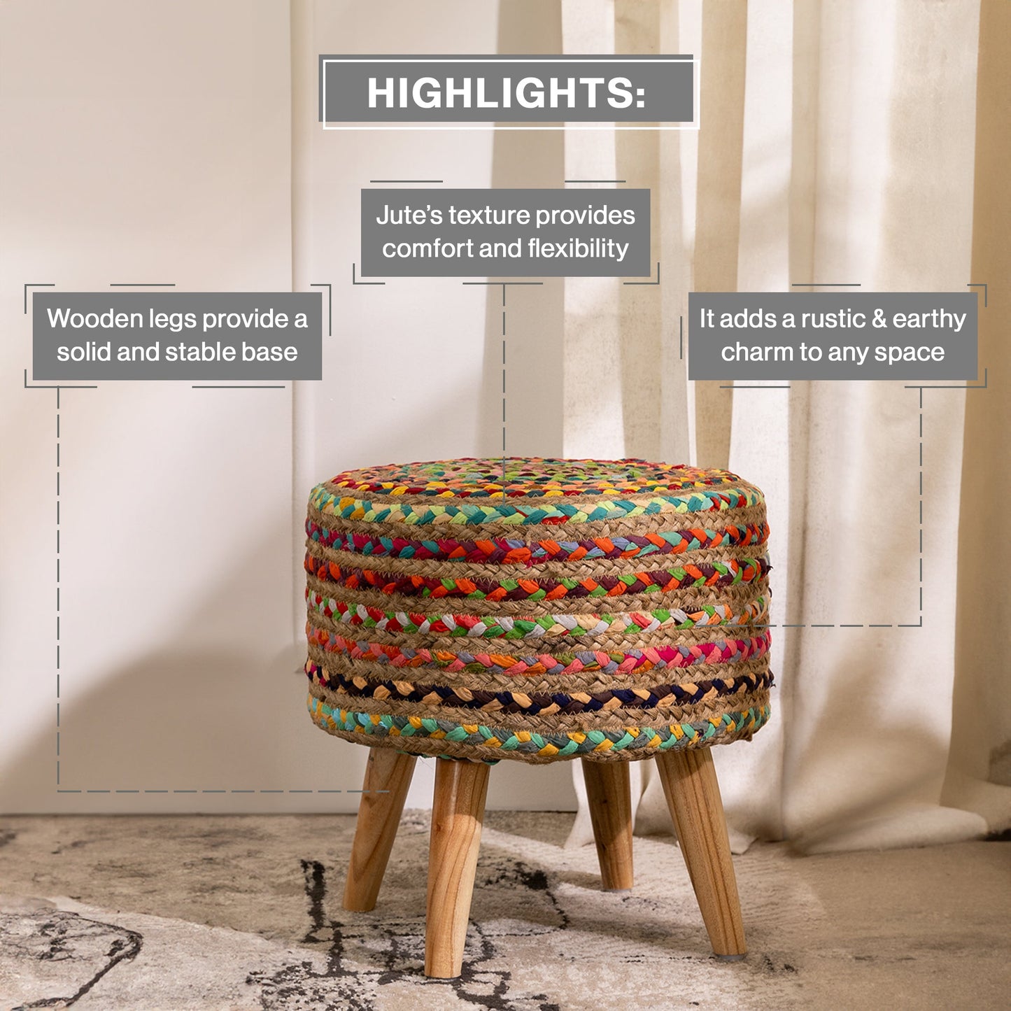 Chindi Jute Pouffe Stool