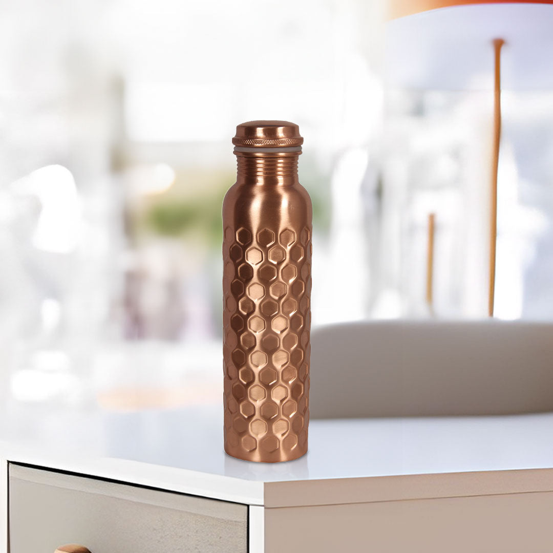 Diamond Cut Copper Water Bottle for Kitchen Decor