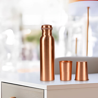 Plain Style Copper Water Bottle with Two Glasses for Kitchen Decor