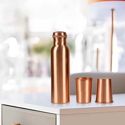 Plain Style Copper Water Bottle with Two Glasses for Kitchen Decor