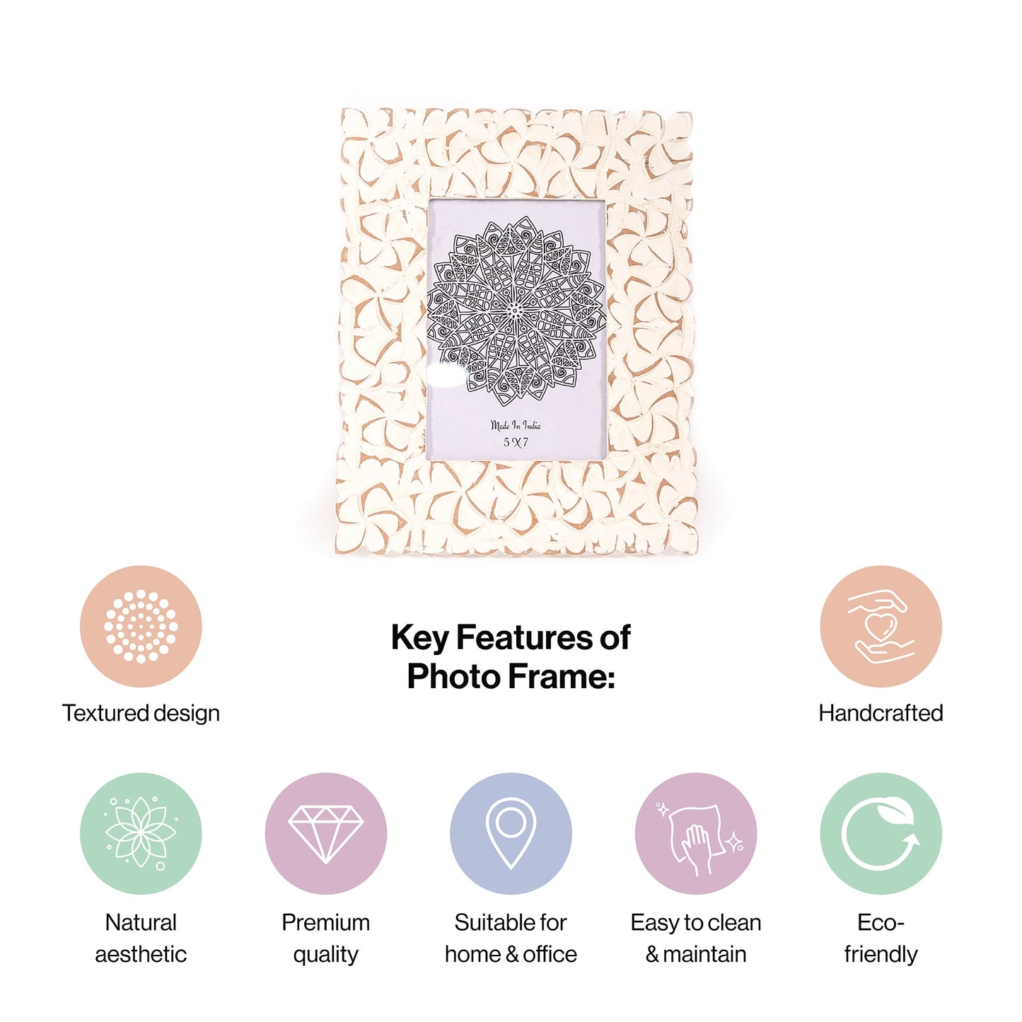 Handcarved Wooden Flower Photo Frame