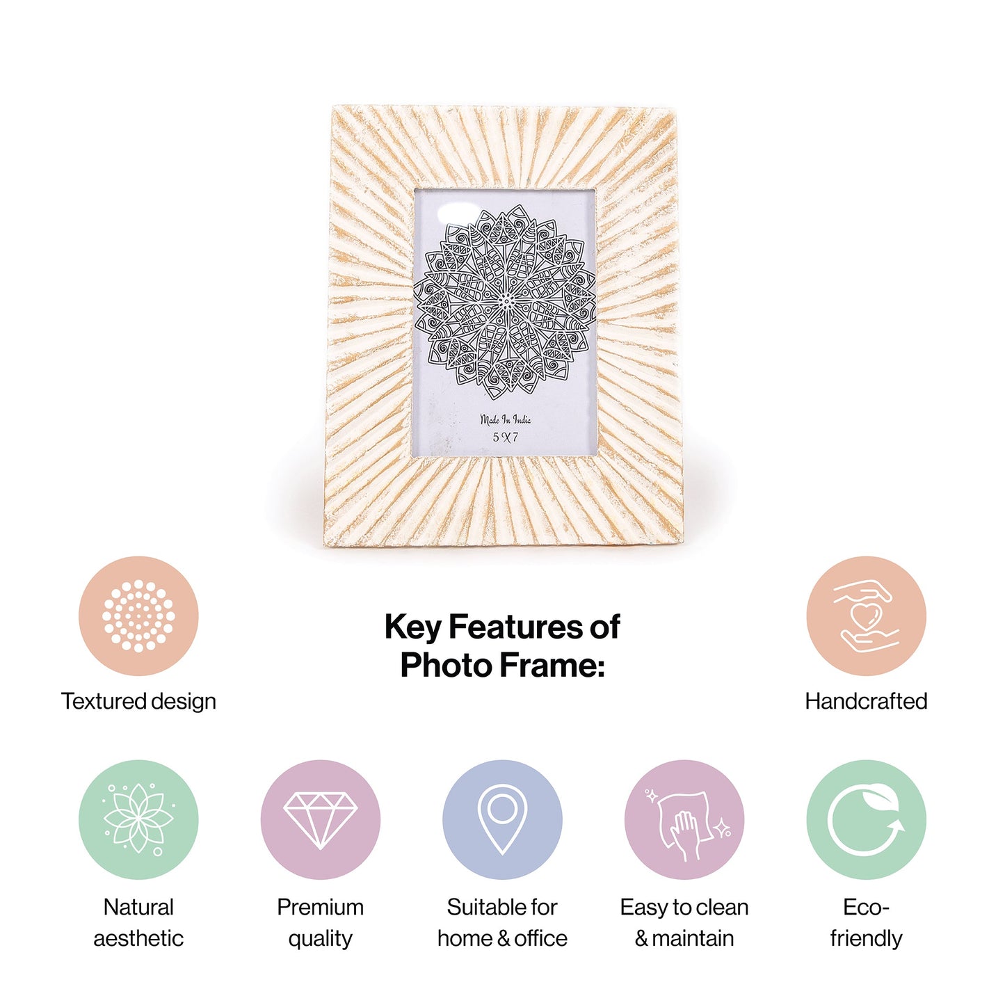 Handcarved Wooden Antique Photo Frame in Cream Gold-Wall Hanging and Table