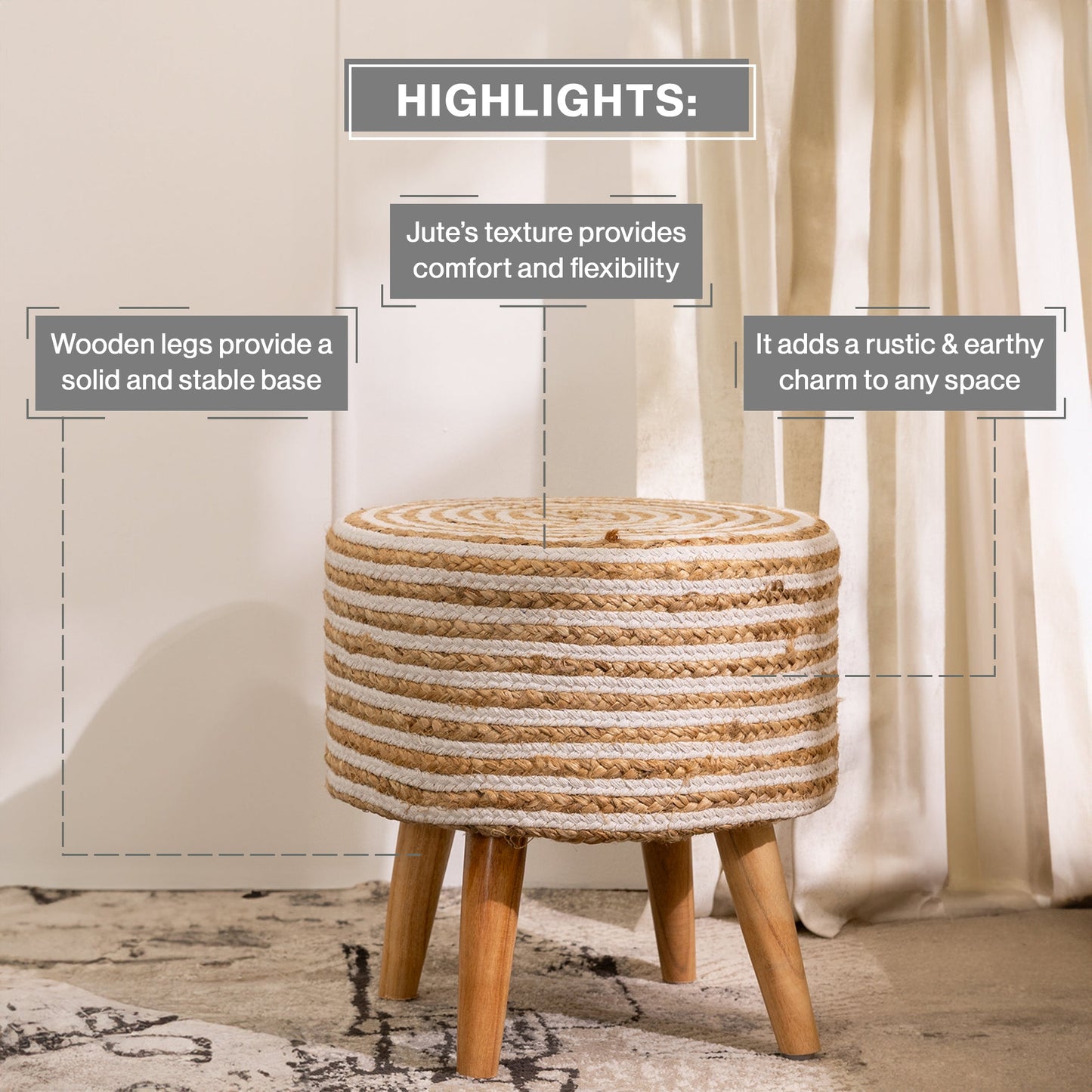 Handwoven Jute Stool - Combo of 2