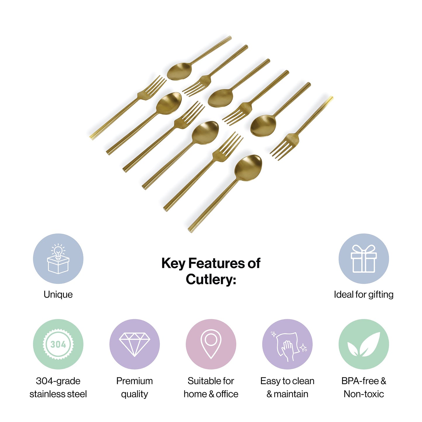 Stainless Steel Gold-Toned Cutlery Set of 12