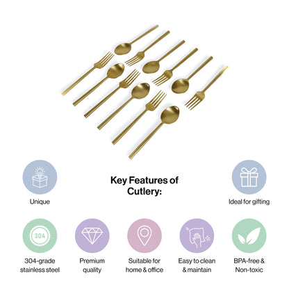 Stainless Steel Gold-Toned Cutlery Set of 12