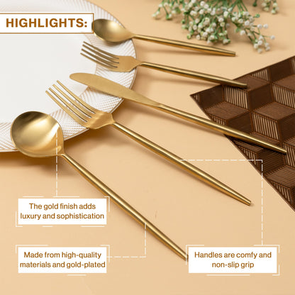 Pvd Gold Coated Stainless Steel Gold-Toned Cutlery Set Of 5