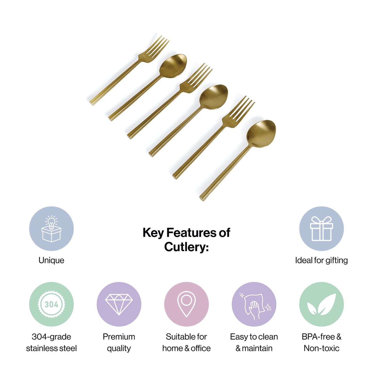 Stainless Steel Gold-Toned Cutlery Set of 6