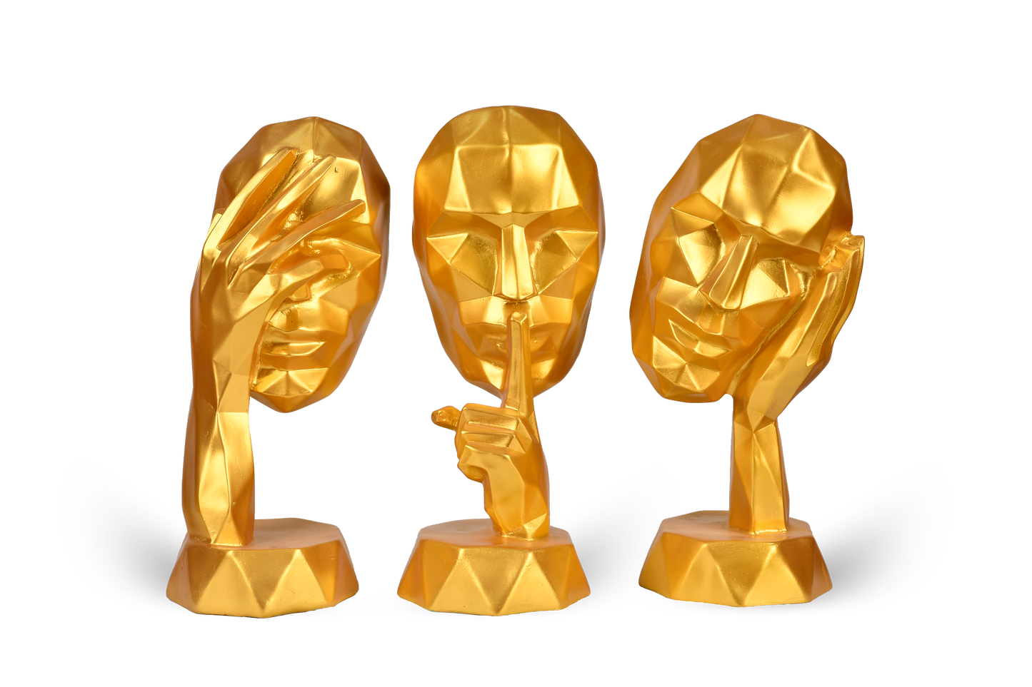 Abstract Woman Face Sculpture in Golden-Set of 3