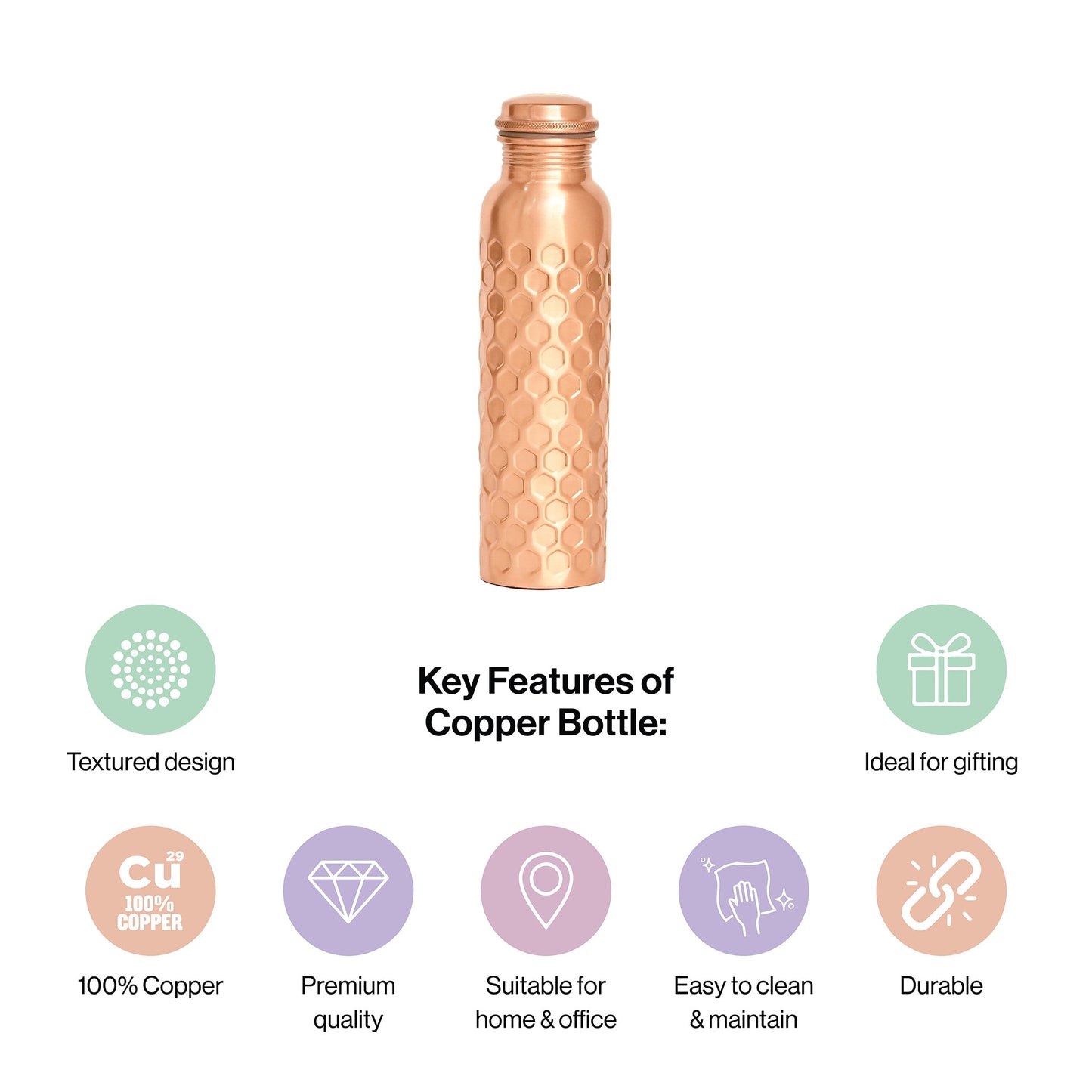Diamond Cut Copper Water Bottle for Kitchen Decor