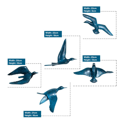 Resin Flying Birds Wall Hanging In Antique Azure (Set Of 5)