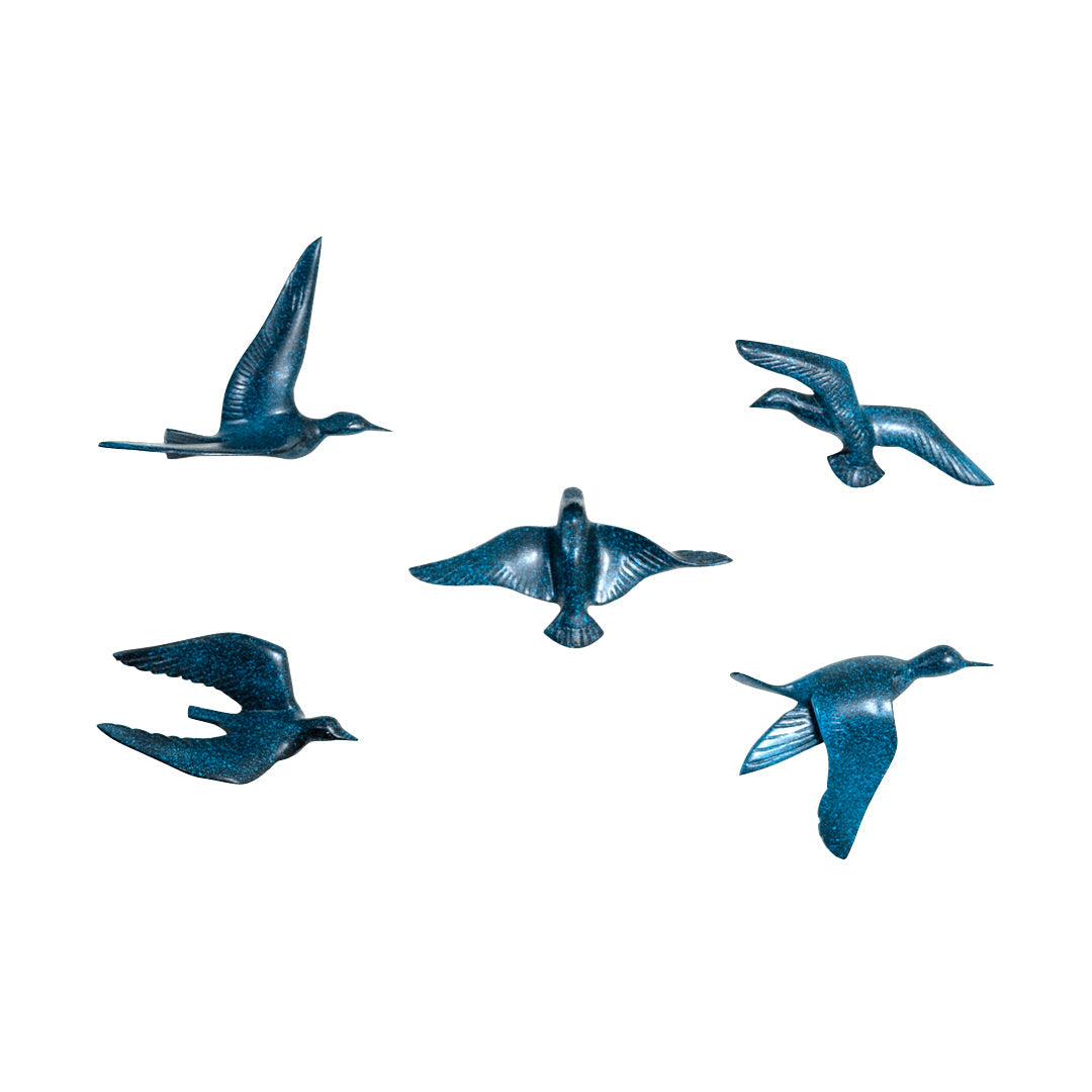 Resin Flying Birds Wall Hanging In Antique Azure (Set Of 5)