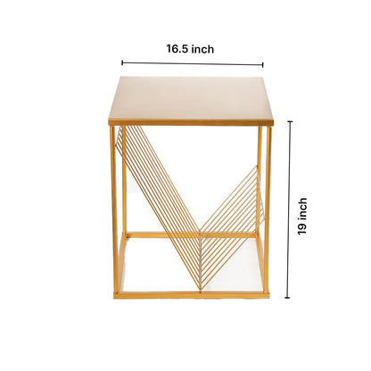 Decorative Metal Side End Table in Golden with Storage