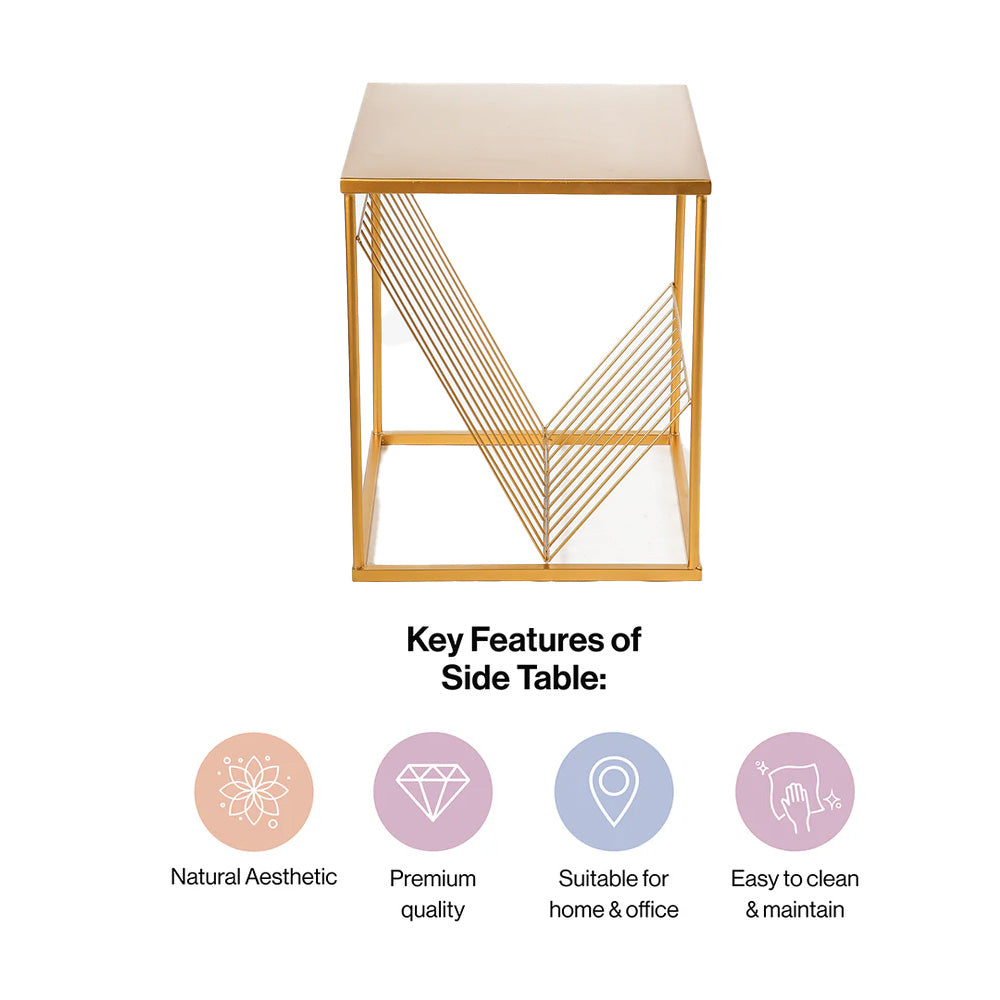 Decorative Metal Side End Table in Golden with Storage