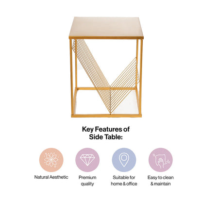 Decorative Metal Side End Table in Golden with Storage