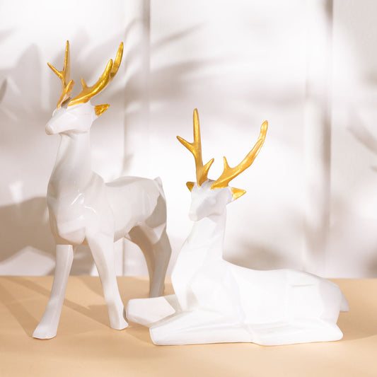 Golden Pair Of Deer Feng Shui Statue Figurine for Home Decor
