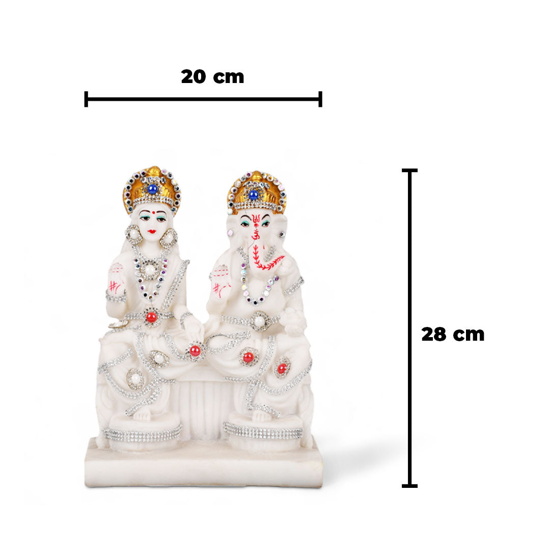 Marble Laxmi Ganesh White Murti Statue for Home Decor