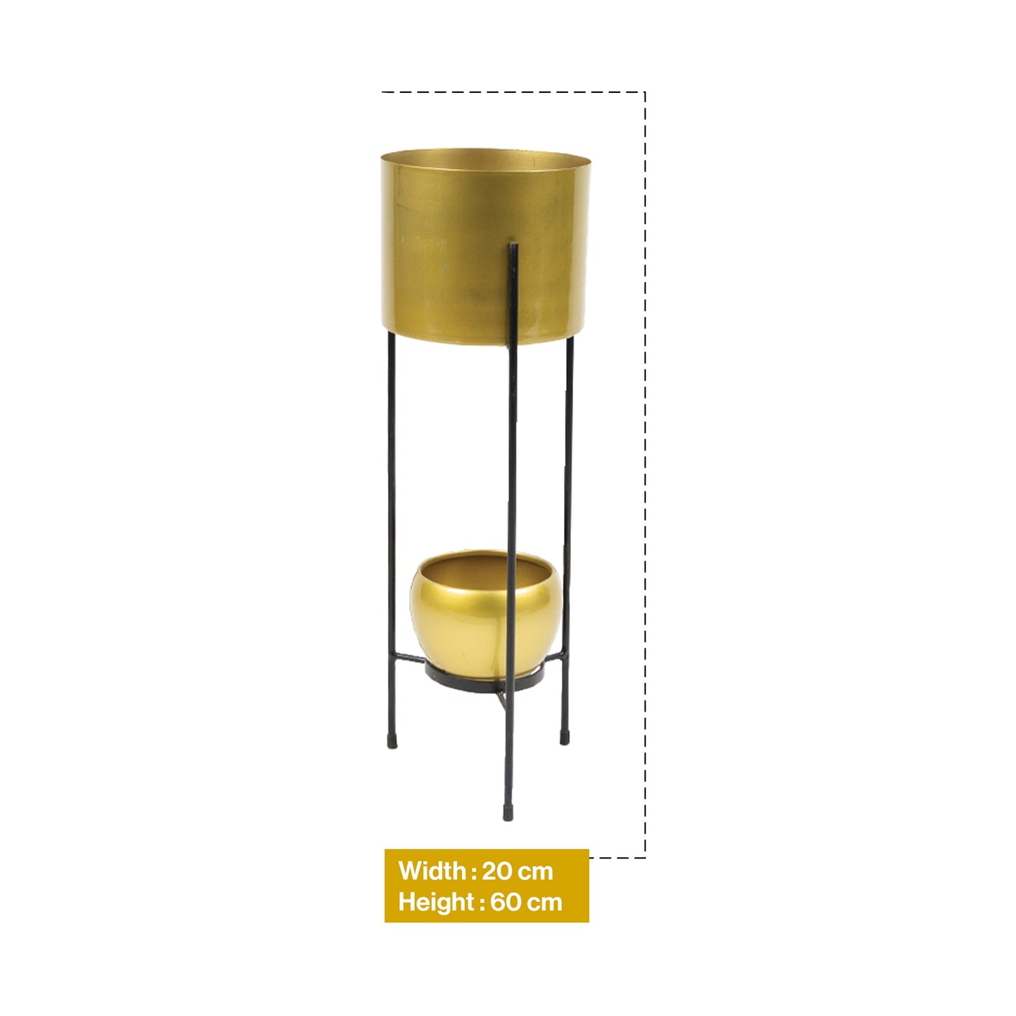 Gold Metal Round Two-Tier Plant Stand Pot