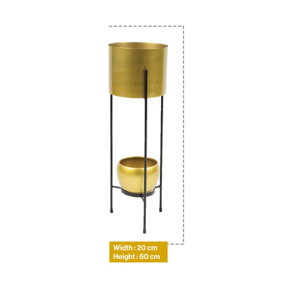Gold Metal Round Two-Tier Plant Stand Pot