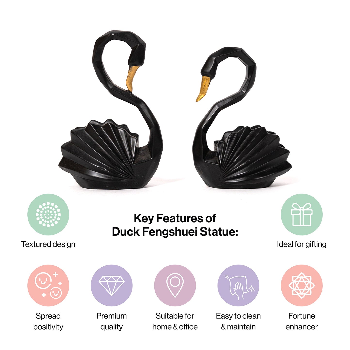 Black Pair Of Duck Feng Shui Statue Figurine for Home Decor