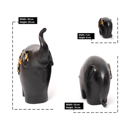 Polyresin Black Golden Elephant Statue Figurine for Home Decor-Family Set of 3