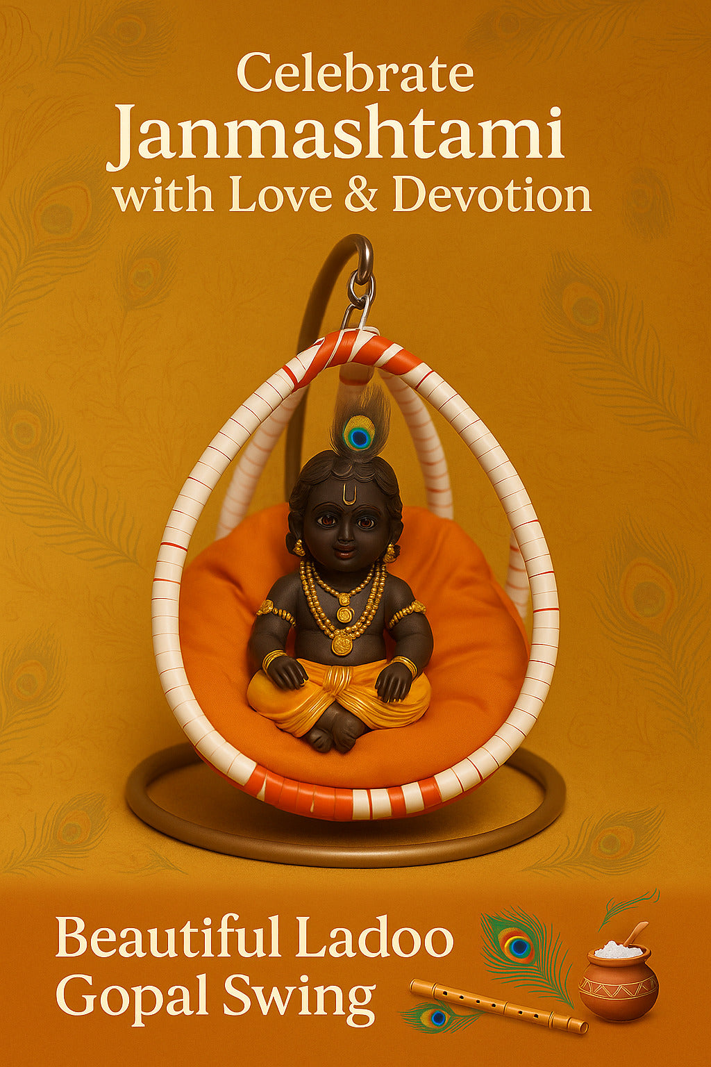 Ladoo Gopal Swing Jhoola – Handcrafted White & Orange