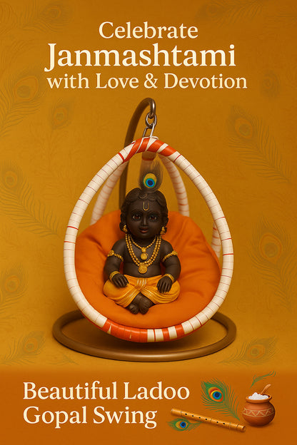 Ladoo Gopal Swing Jhoola – Handcrafted White & Orange