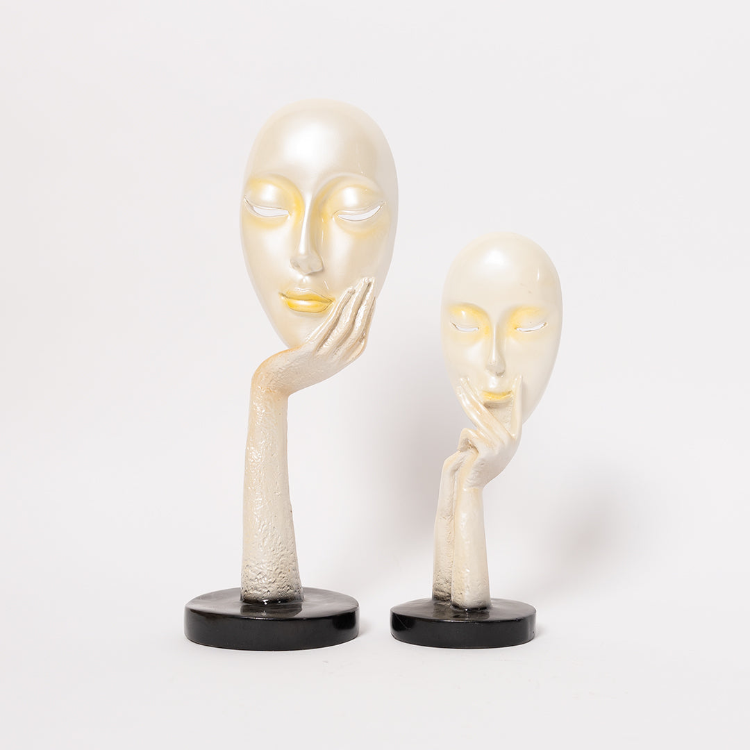 Abstract The Thinker Lady Statue Face Art For Home Decor-White and Gold Accent